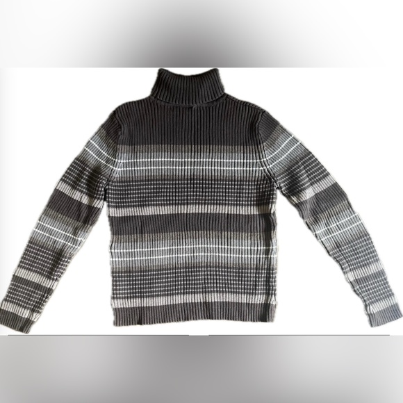 Sonoma Brown & Tan Striped Fitted Ribbed Turtleneck Sweater. Women’s Size XL - Picture 2 of 8